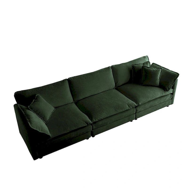 Canapé d'angle en U vert à 6 places avec 3 poufs et oreillers