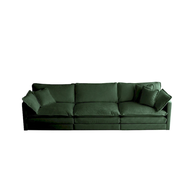 Canapé d'angle en U vert à 6 places avec 3 poufs et oreillers