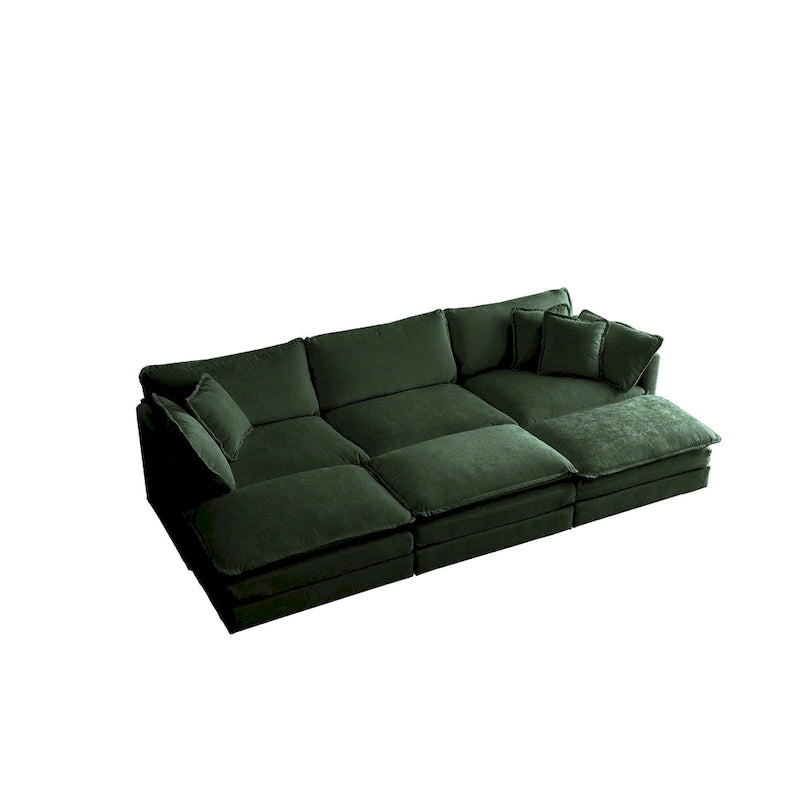 Canapé d'angle en U vert à 6 places avec 3 poufs et oreillers
