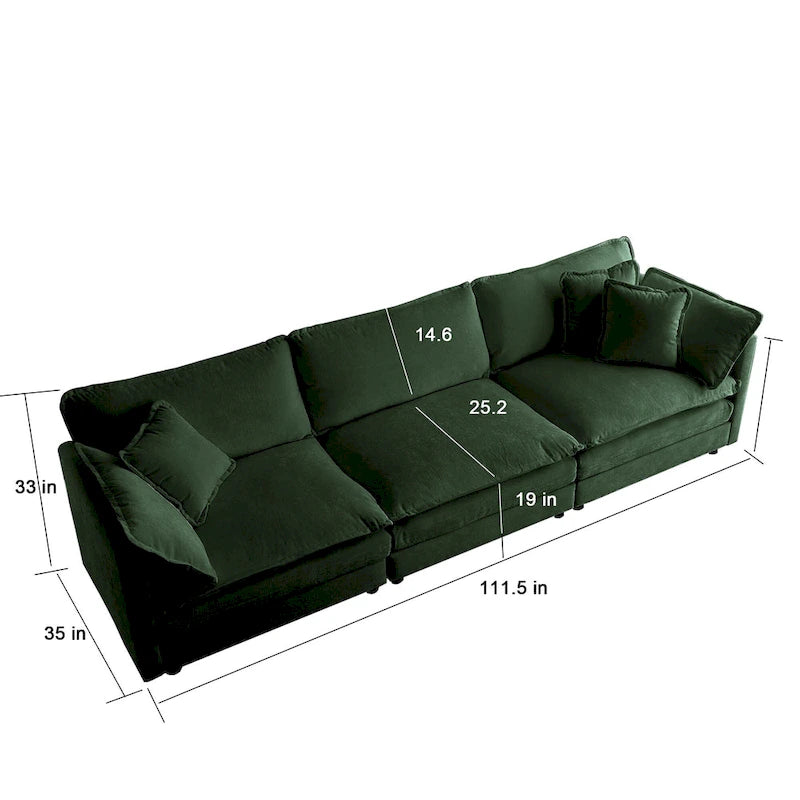 Canapé d'angle en U vert à 6 places avec 3 poufs et oreillers