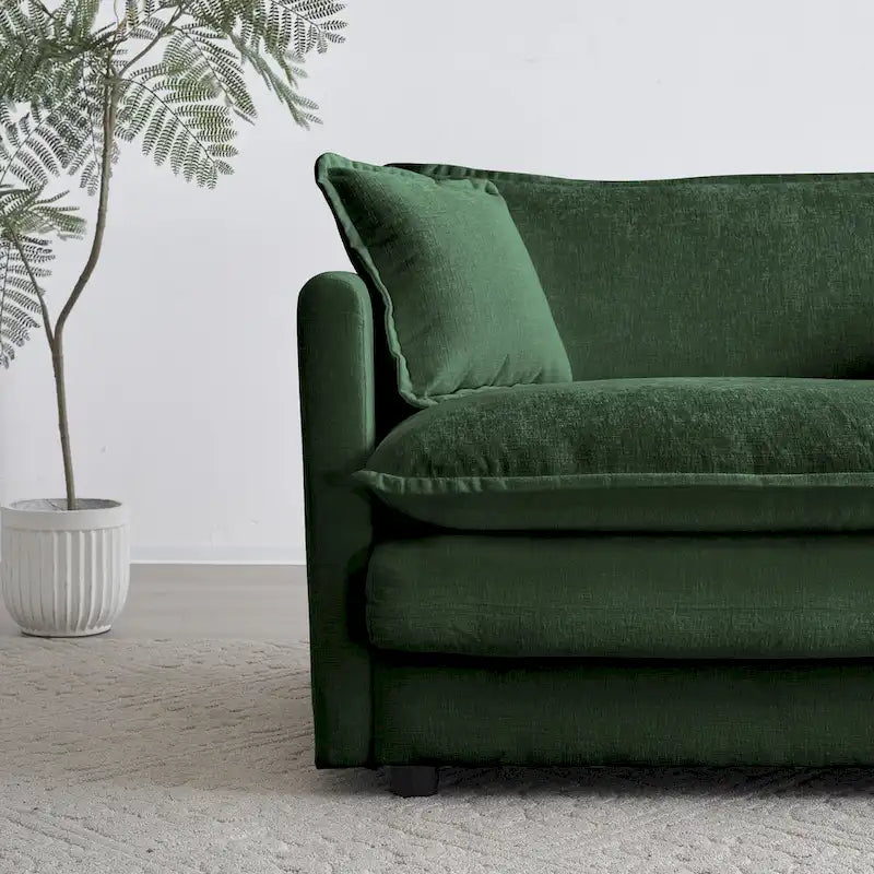 Canapé d'angle en U vert à 6 places avec 3 poufs et oreillers