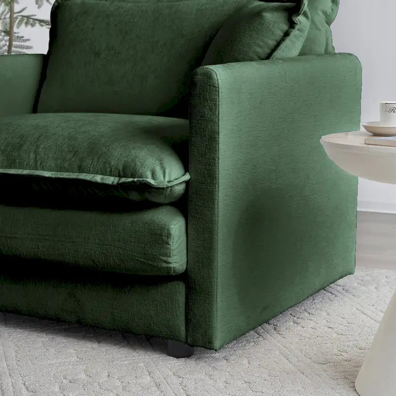 Canapé d'angle en U vert à 6 places avec 3 poufs et oreillers