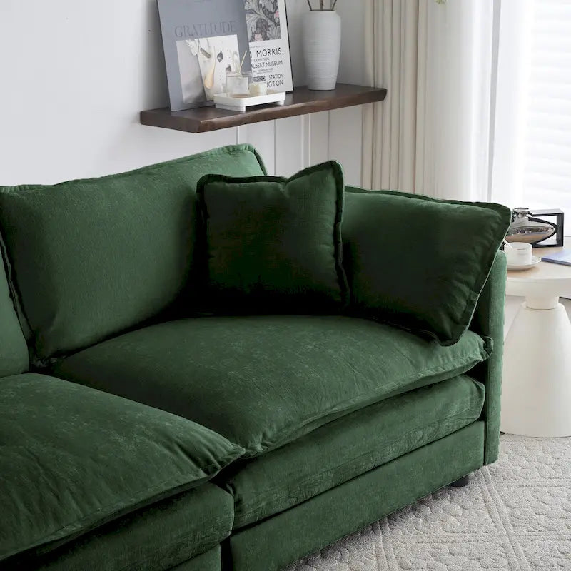 Canapé d'angle en U vert à 6 places avec 3 poufs et oreillers
