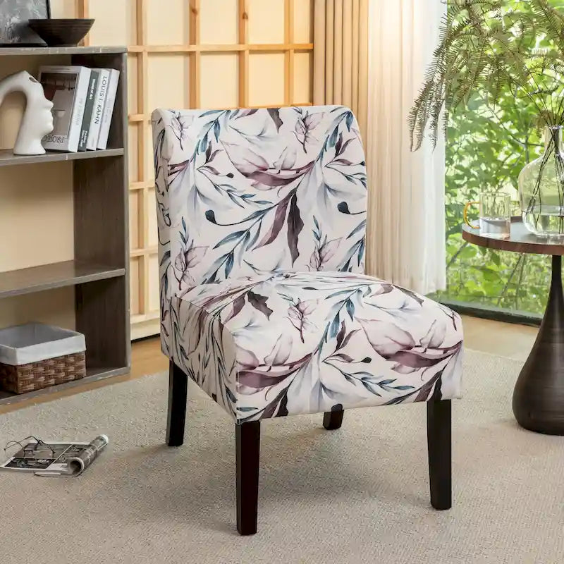 Fauteuil d'appoint capitonné Floral Violet 29,13 po avec pieds en bois