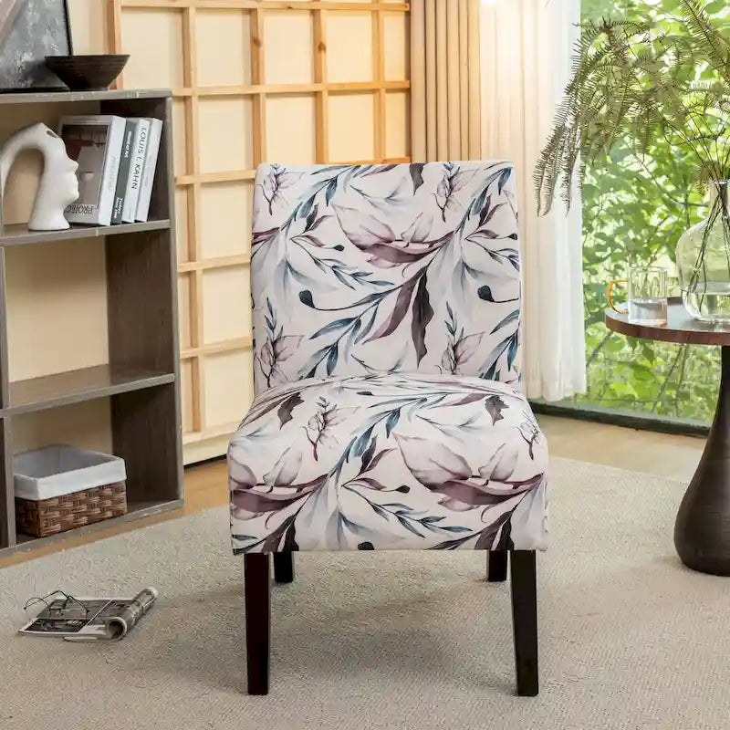 Fauteuil d'appoint capitonné Floral Violet 29,13 po avec pieds en bois