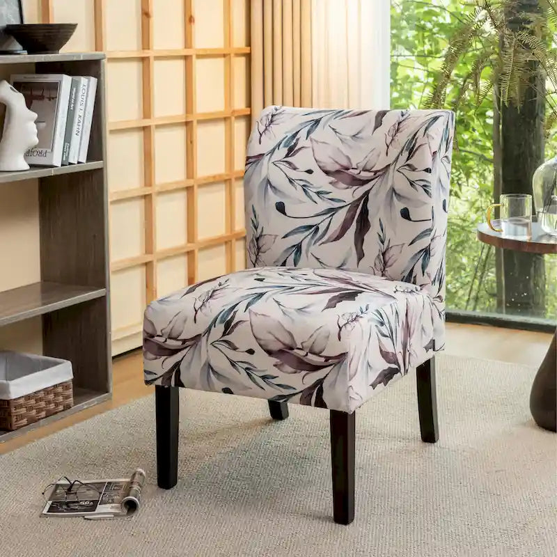 Fauteuil d'appoint capitonné Floral Violet 29,13 po avec pieds en bois