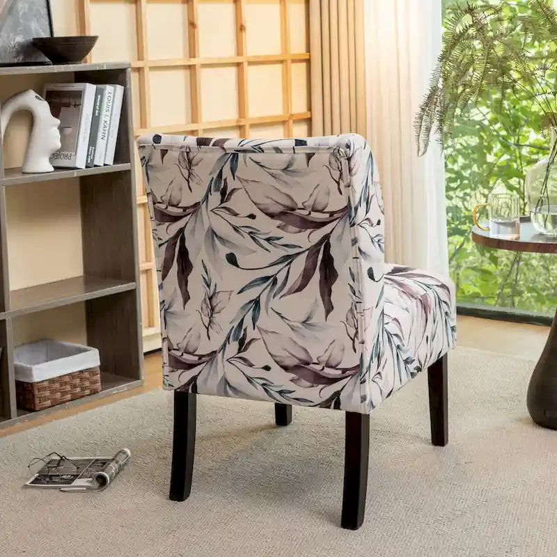 Fauteuil d'appoint capitonné Floral Violet 29,13 po avec pieds en bois