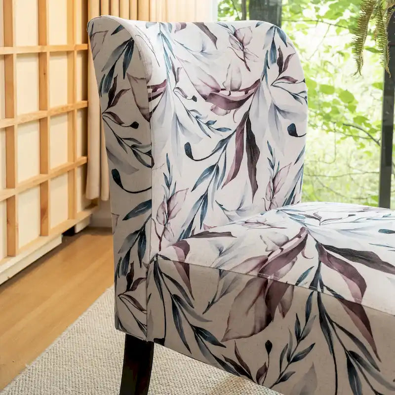 Fauteuil d'appoint capitonné Floral Violet 29,13 po avec pieds en bois