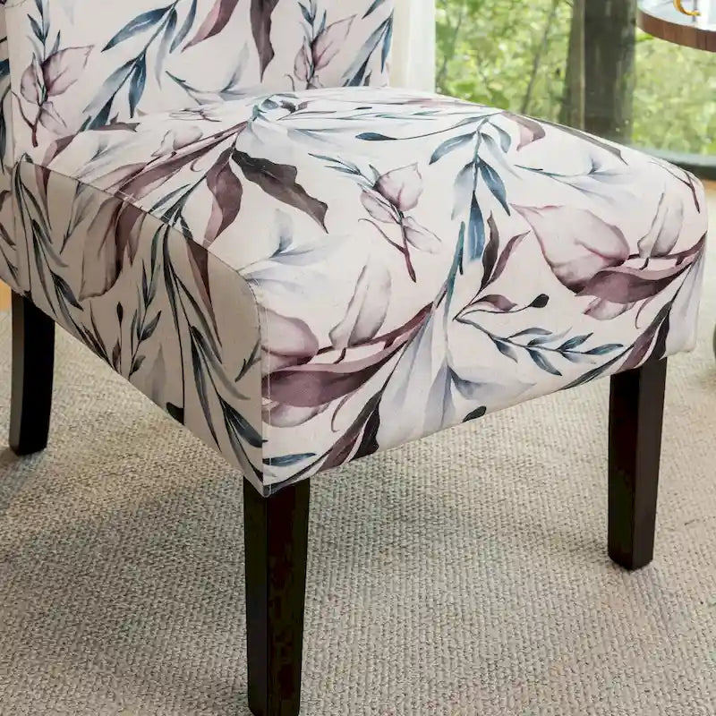 Fauteuil d'appoint capitonné Floral Violet 29,13 po avec pieds en bois