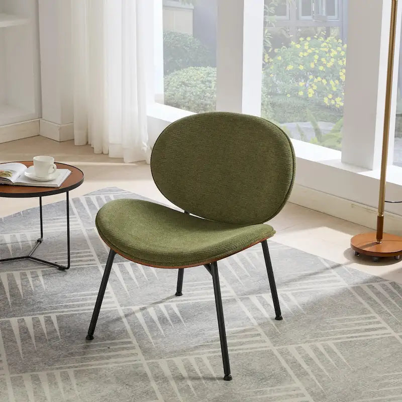 Chaise d'appoint Mid-Century Modern Shell Chair Trépied, Chaise longue en tissu orange avec finition noyer et dossier confortable