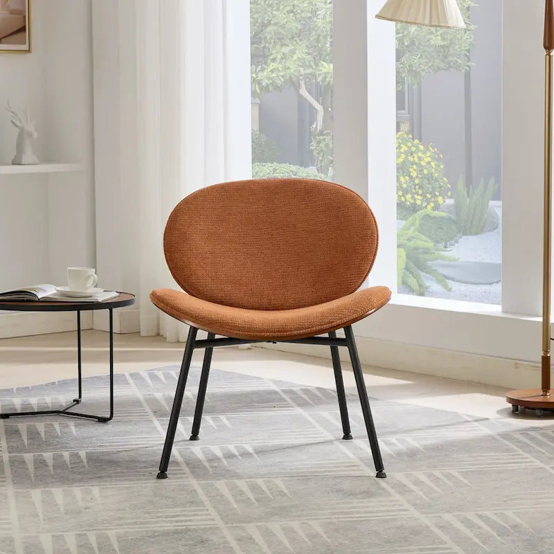 Chaise d'appoint Mid-Century Modern Shell Chair Trépied, Chaise longue en tissu orange avec finition noyer et dossier confortable