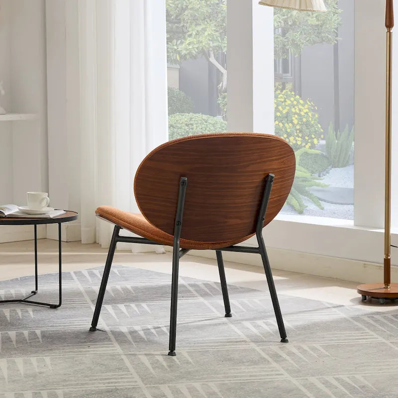 Chaise d'appoint Mid-Century Modern Shell Chair Trépied, Chaise longue en tissu orange avec finition noyer et dossier confortable