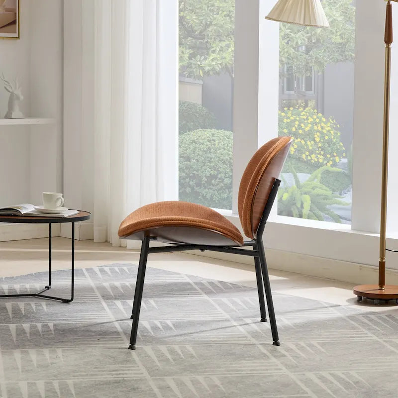 Chaise d'appoint Mid-Century Modern Shell Chair Trépied, Chaise longue en tissu orange avec finition noyer et dossier confortable