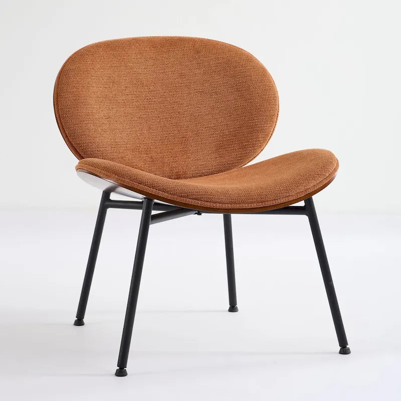 Chaise d'appoint Mid-Century Modern Shell Chair Trépied, Chaise longue en tissu orange avec finition noyer et dossier confortable