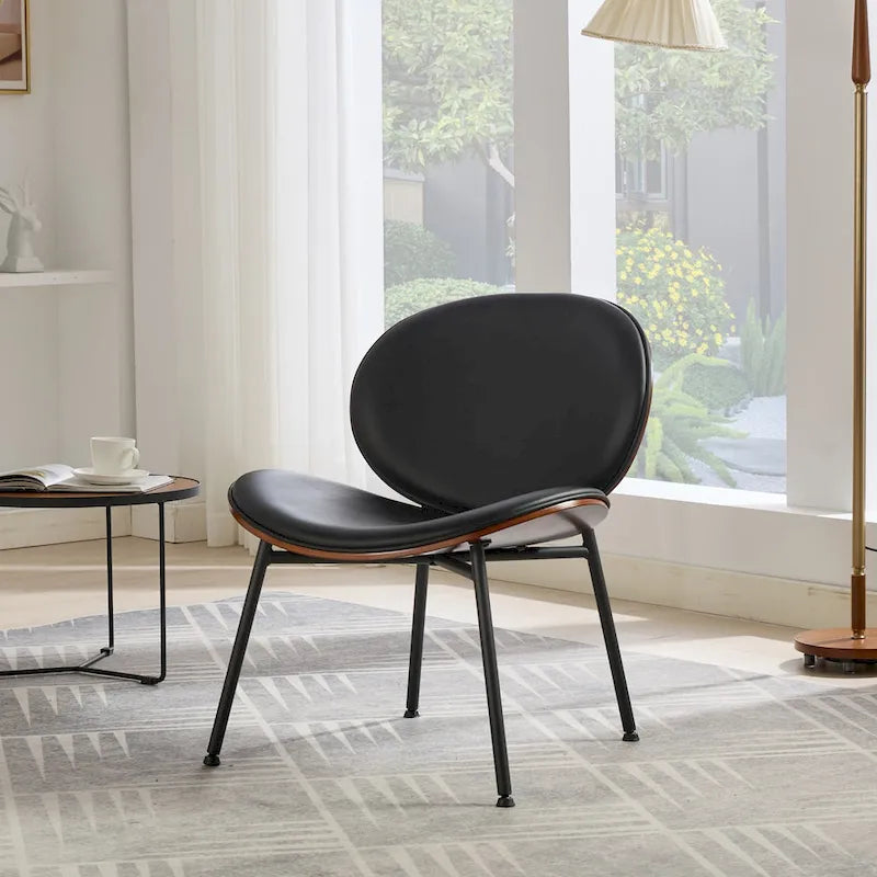Chaise d'appoint Mid-Century Modern Shell Chair Trépied, Chaise longue en tissu orange avec finition noyer et dossier confortable