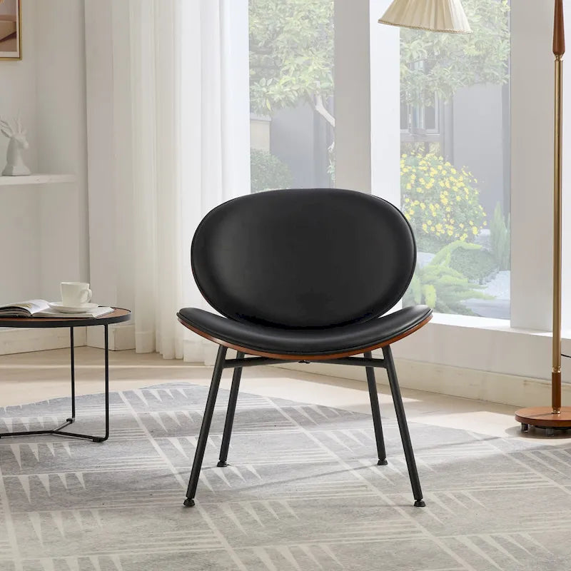 Chaise d'appoint Mid-Century Modern Shell Chair Trépied, Chaise longue en tissu orange avec finition noyer et dossier confortable