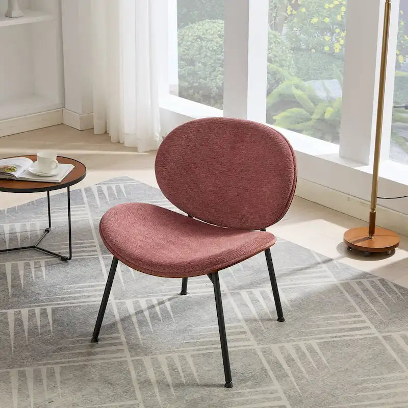 Chaise d'appoint Mid-Century Modern Shell Chair Trépied, Chaise longue en tissu orange avec finition noyer et dossier confortable