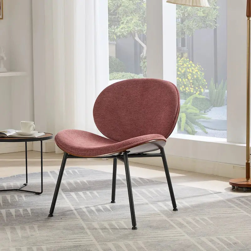 Chaise d'appoint Mid-Century Modern Shell Chair Trépied, Chaise longue en tissu orange avec finition noyer et dossier confortable