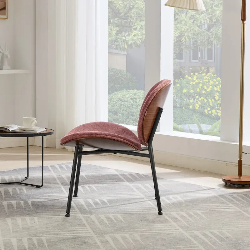 Chaise d'appoint Mid-Century Modern Shell Chair Trépied, Chaise longue en tissu orange avec finition noyer et dossier confortable