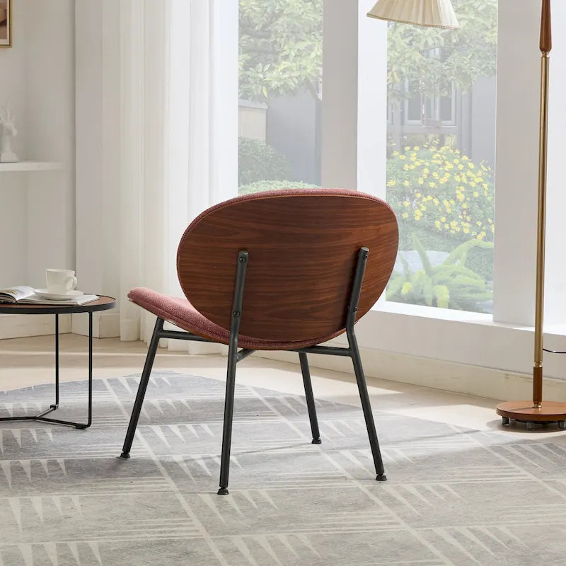 Chaise d'appoint Mid-Century Modern Shell Chair Trépied, Chaise longue en tissu orange avec finition noyer et dossier confortable