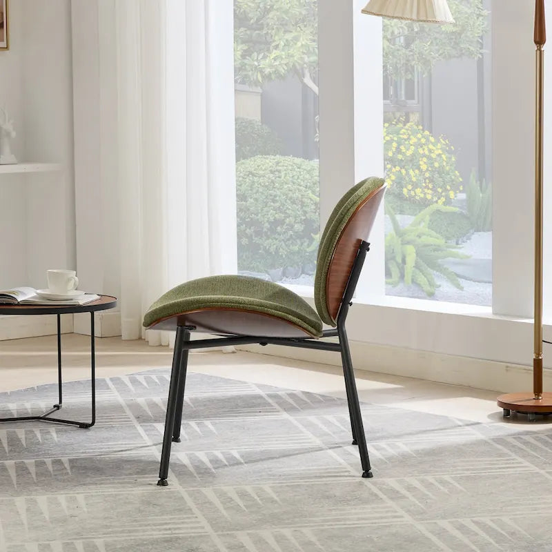 Chaise d'appoint Mid-Century Modern Shell Chair Trépied, Chaise longue en tissu orange avec finition noyer et dossier confortable