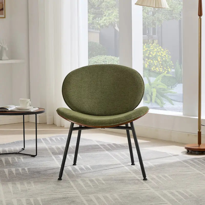 Chaise d'appoint Mid-Century Modern Shell Chair Trépied, Chaise longue en tissu orange avec finition noyer et dossier confortable