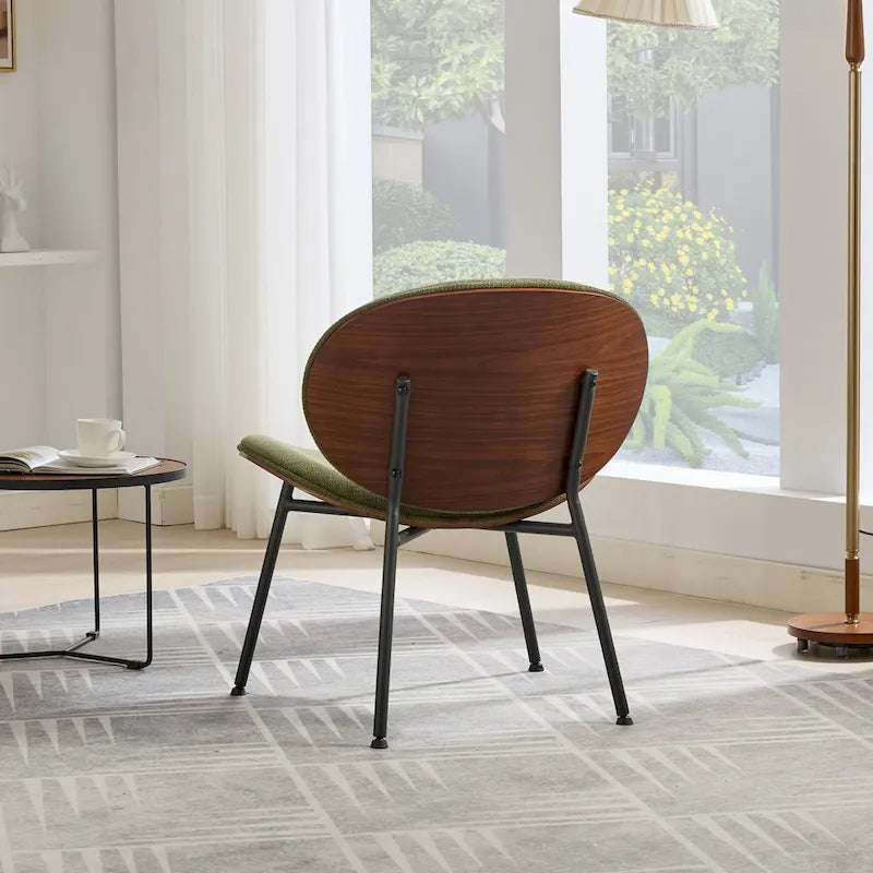 Chaise d'appoint Mid-Century Modern Shell Chair Trépied, Chaise longue en tissu orange avec finition noyer et dossier confortable