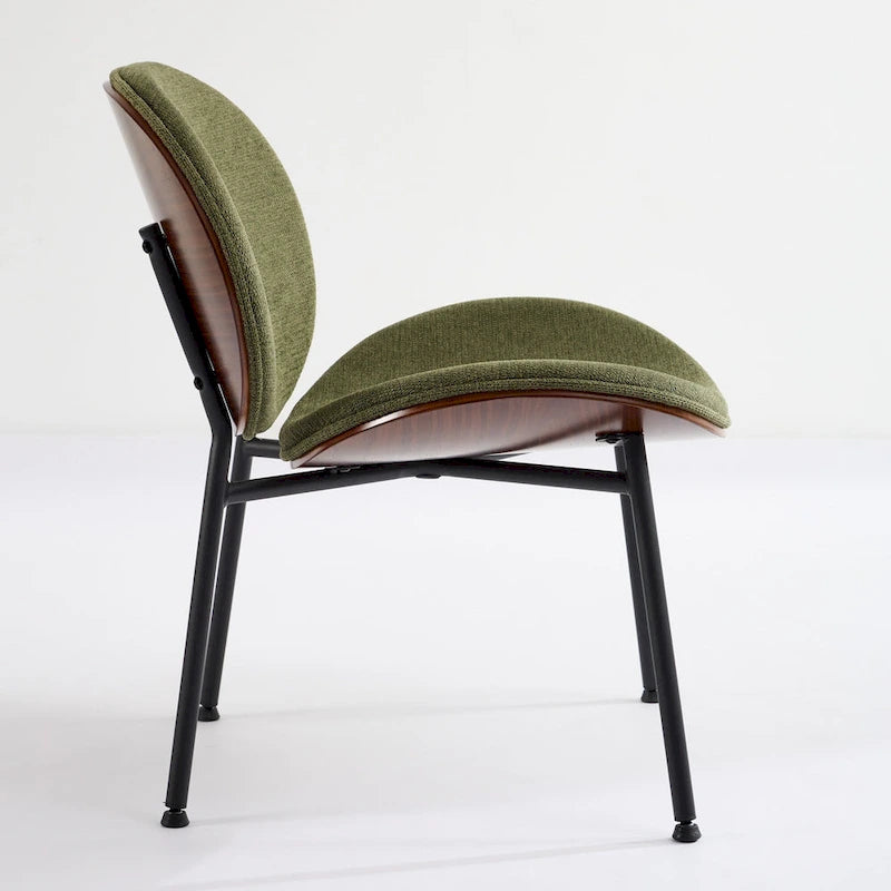 Chaise d'appoint Mid-Century Modern Shell Chair Trépied, Chaise longue en tissu orange avec finition noyer et dossier confortable