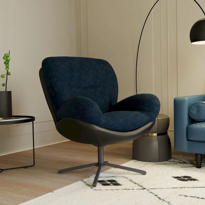 Fauteuil d'appoint pivotant, fauteuil de salon avec structure en métal, fauteuil de relaxation confortable à siège unique, fauteuil de lecture pivotant à 360 degrés.