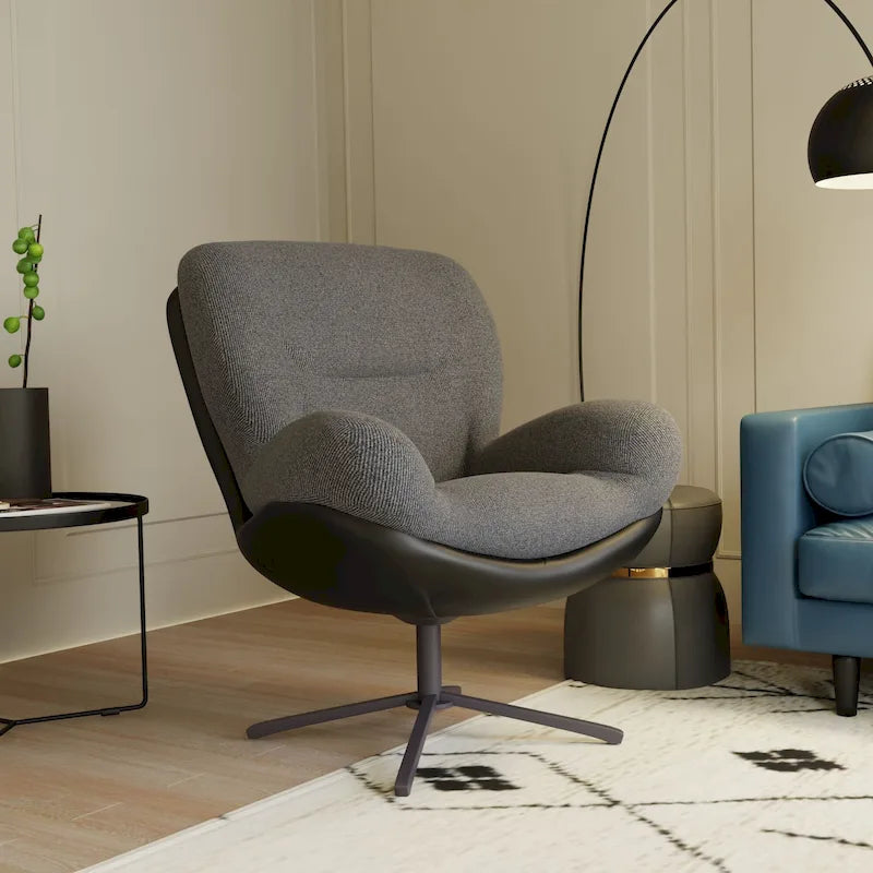 Fauteuil d'appoint pivotant, fauteuil de salon avec structure en métal, fauteuil de relaxation confortable à siège unique, fauteuil de lecture pivotant à 360 degrés.