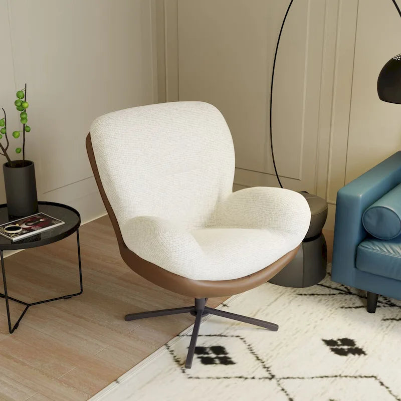 Fauteuil d'appoint pivotant, fauteuil de salon avec structure en métal, fauteuil de relaxation confortable à siège unique, fauteuil de lecture pivotant à 360 degrés.