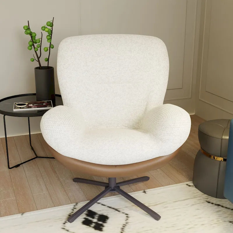 Fauteuil d'appoint pivotant, fauteuil de salon avec structure en métal, fauteuil de relaxation confortable à siège unique, fauteuil de lecture pivotant à 360 degrés.