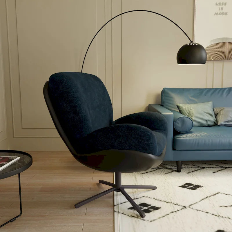 Fauteuil d'appoint pivotant, fauteuil de salon avec structure en métal, fauteuil de relaxation confortable à siège unique, fauteuil de lecture pivotant à 360 degrés.