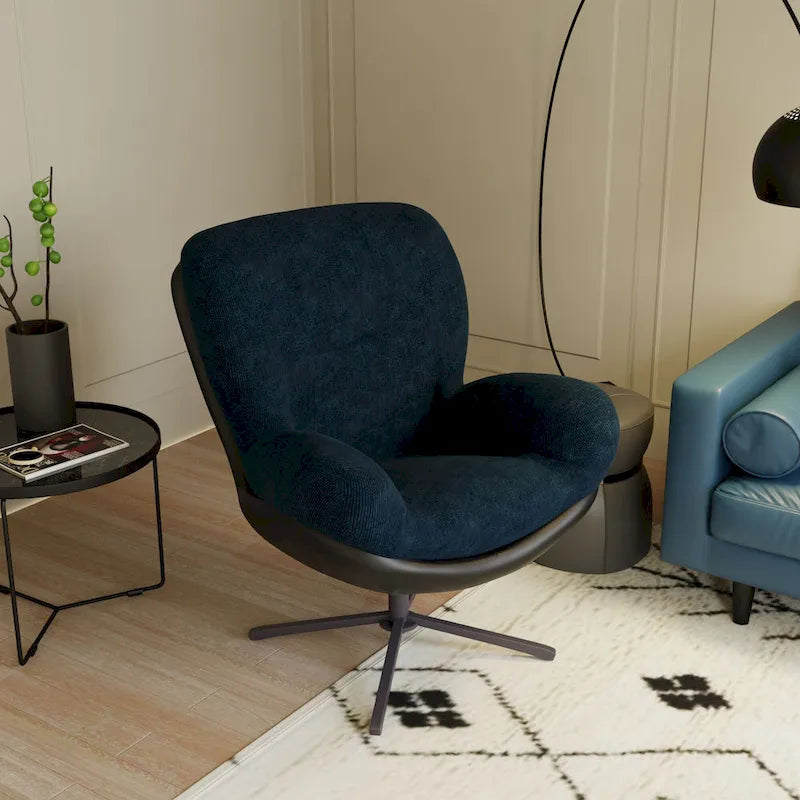 Fauteuil d'appoint pivotant, fauteuil de salon avec structure en métal, fauteuil de relaxation confortable à siège unique, fauteuil de lecture pivotant à 360 degrés.