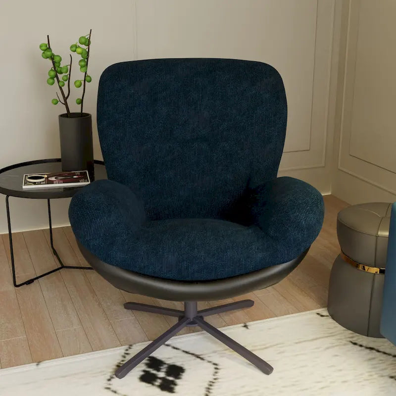Fauteuil d'appoint pivotant, fauteuil de salon avec structure en métal, fauteuil de relaxation confortable à siège unique, fauteuil de lecture pivotant à 360 degrés.