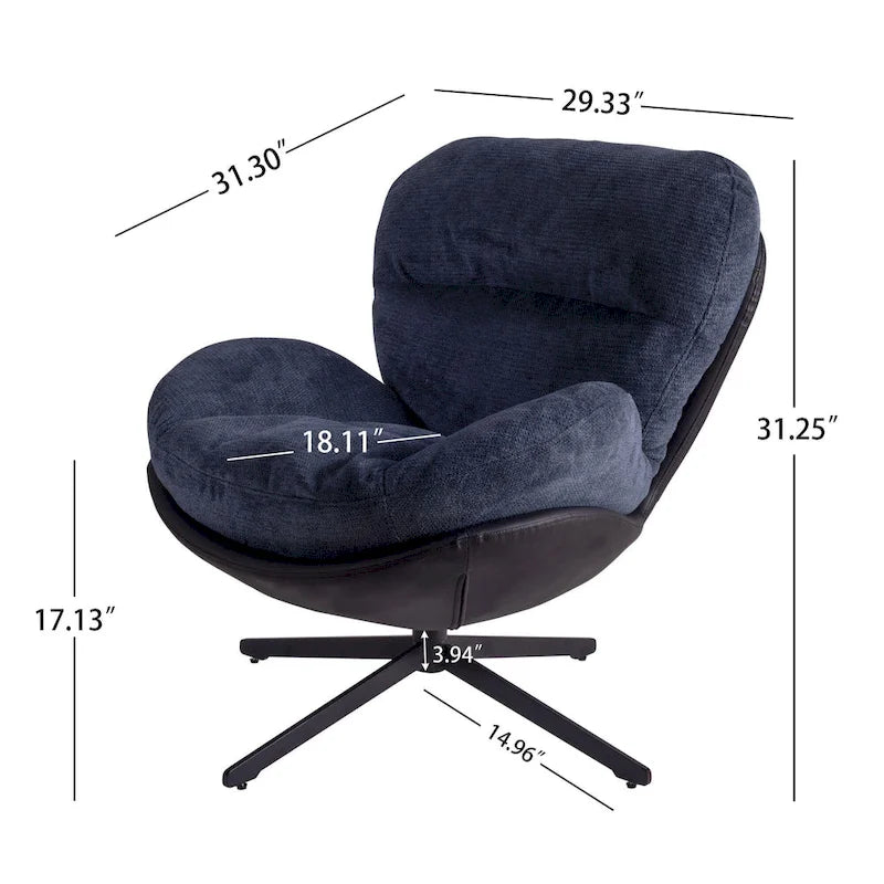 Fauteuil d'appoint pivotant, fauteuil de salon avec structure en métal, fauteuil de relaxation confortable à siège unique, fauteuil de lecture pivotant à 360 degrés.