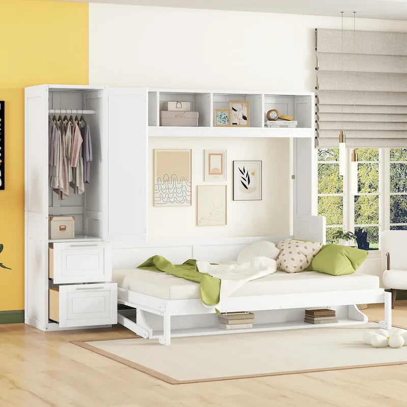 Lit escamotable Queen Size avec armoire et tiroirs