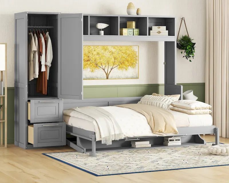 Lit escamotable Queen Size avec armoire et tiroirs