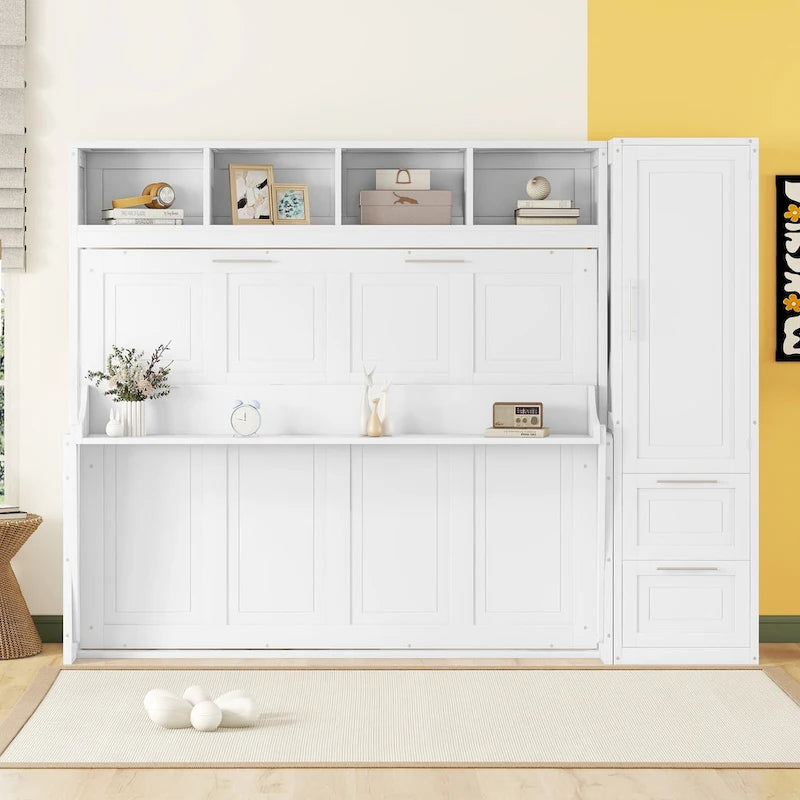 Lit escamotable Queen Size avec armoire et tiroirs