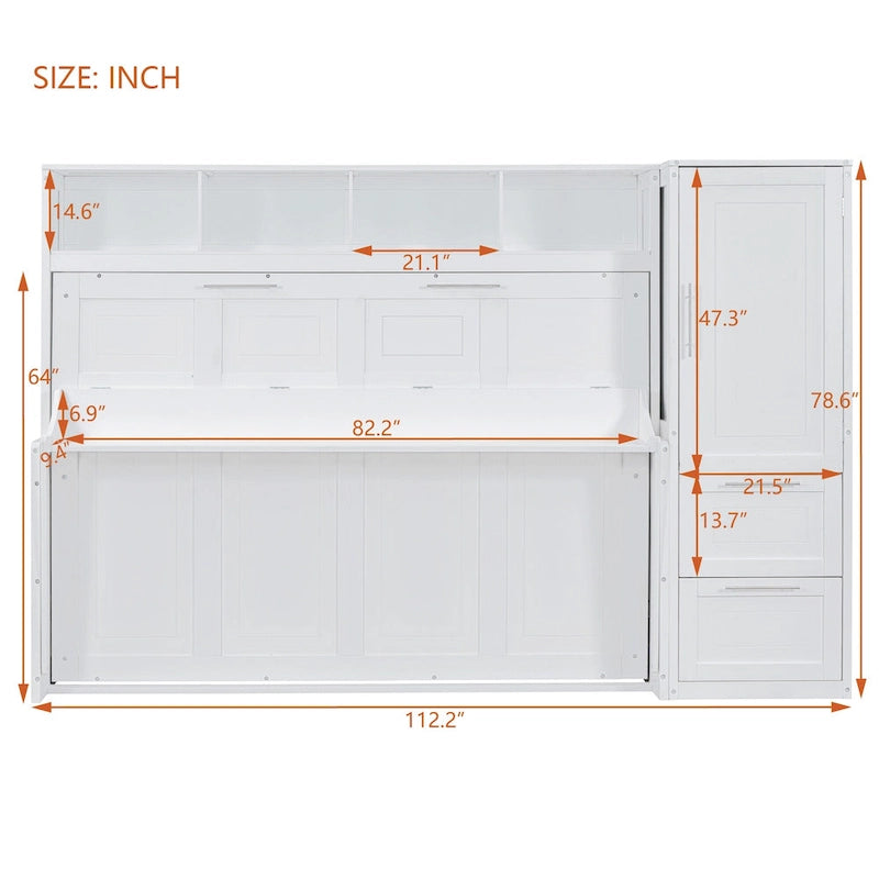Lit escamotable Queen Size avec armoire et tiroirs