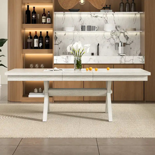 VECELO 90 Inch Modern Solid Wood Rectangular Extendable Dining Table