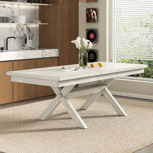 Table à manger rectangulaire extensible en bois massif moderne de 90 pouces