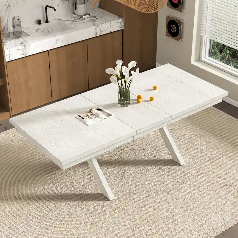 Table à manger rectangulaire extensible en bois massif moderne de 90 pouces