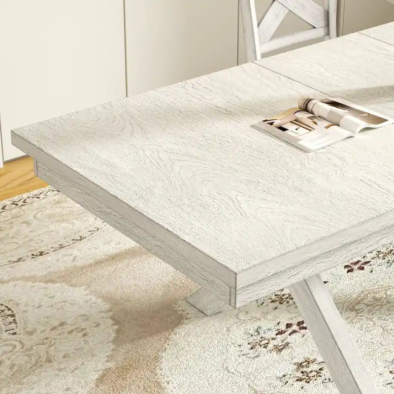 Table à manger rectangulaire extensible en bois massif moderne de 90 pouces