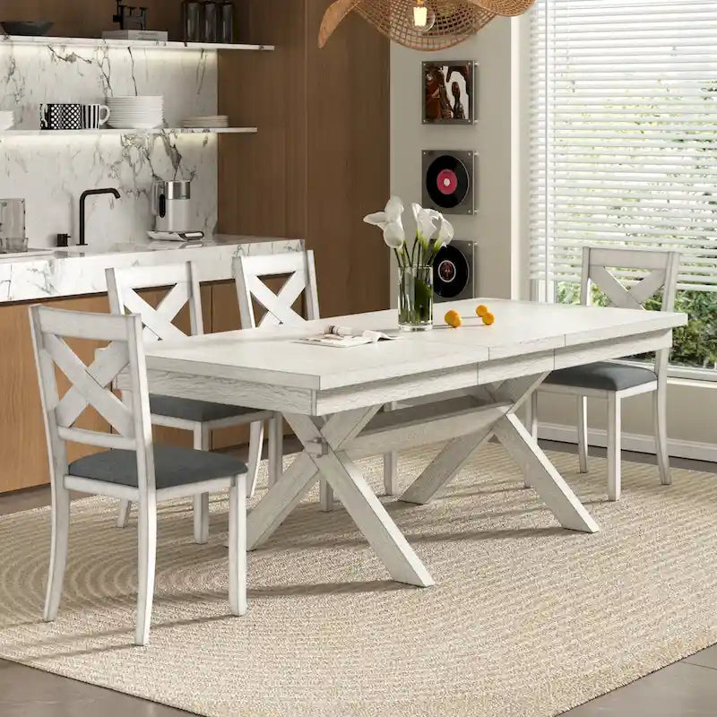 Table à manger rectangulaire extensible en bois massif moderne de 90 pouces