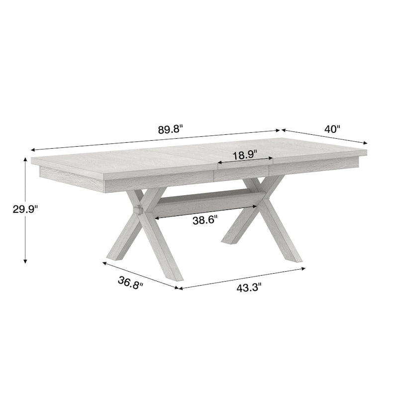 Table à manger rectangulaire extensible en bois massif moderne de 90 pouces