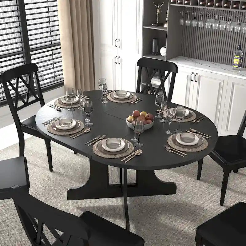 Dining Table for Farmhouse Kitchen with Expandable Oval Table Top