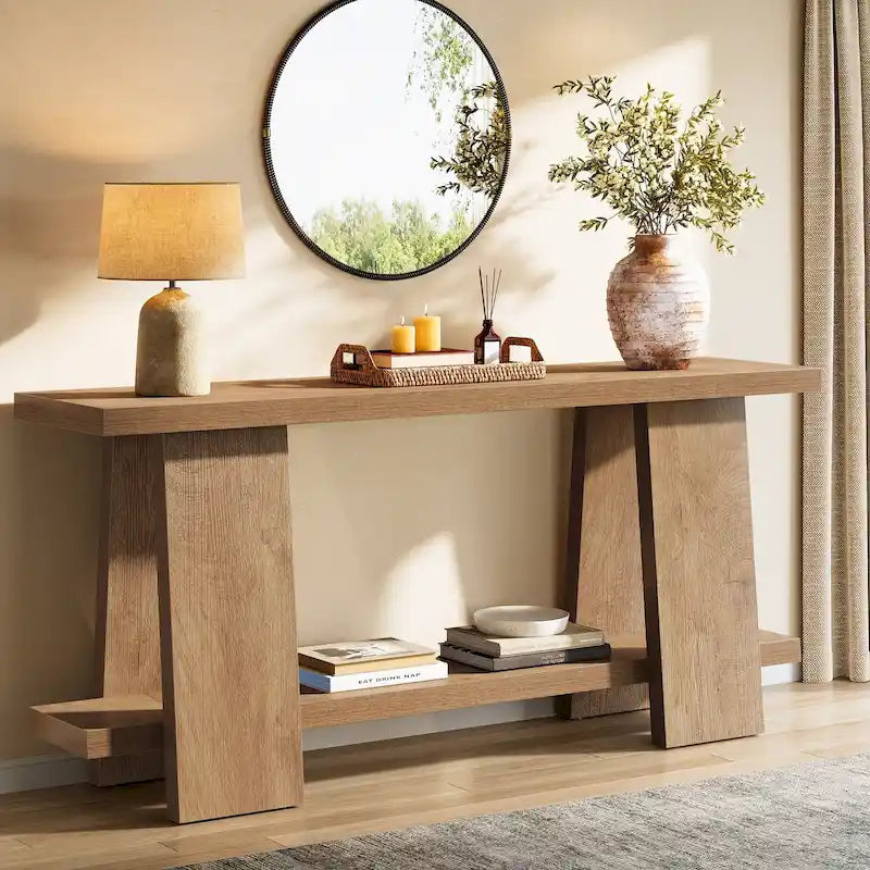 Grande table de canapé de 180 cm, console moderne à 2 niveaux pour entrée – 180 L x 30 l x 85 H