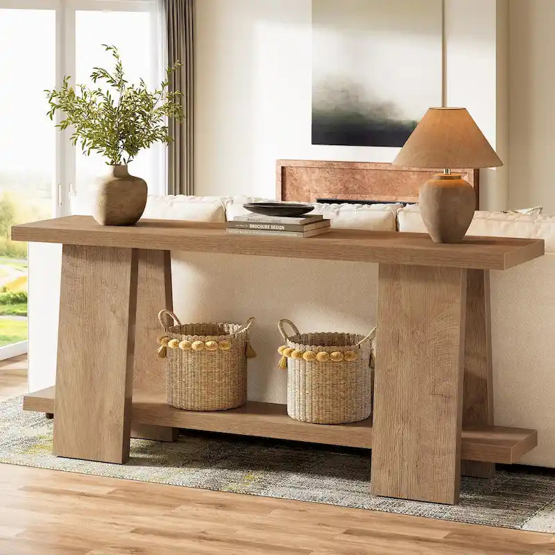 Grande table de canapé de 180 cm, console moderne à 2 niveaux pour entrée – 180 L x 30 l x 85 H