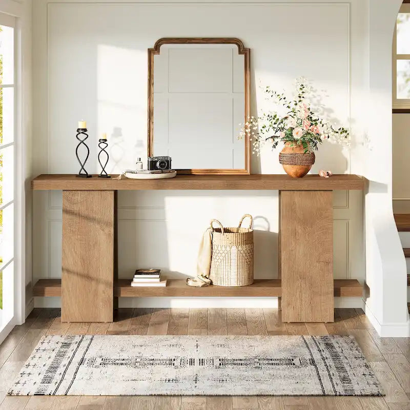 Grande table de canapé de 180 cm, console moderne à 2 niveaux pour entrée – 180 L x 30 l x 85 H